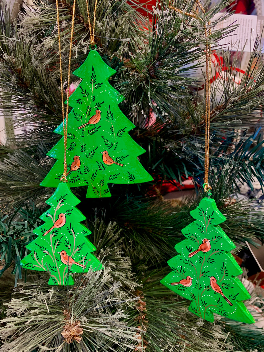 Hand Painted Wooden Small Christmas Tree Decoration - Tree of Life Bird Design – Fair Trade Kashmiri Christmas Ornament