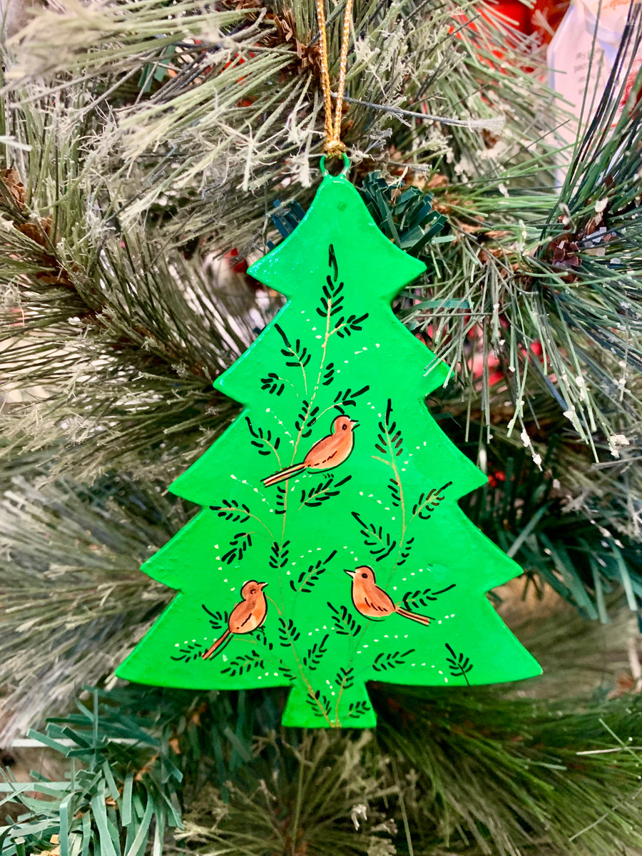 Hand Painted Wooden Large Christmas Tree Decoration - Tree of Life Bird Design – Fair Trade Kashmiri Christmas Ornament