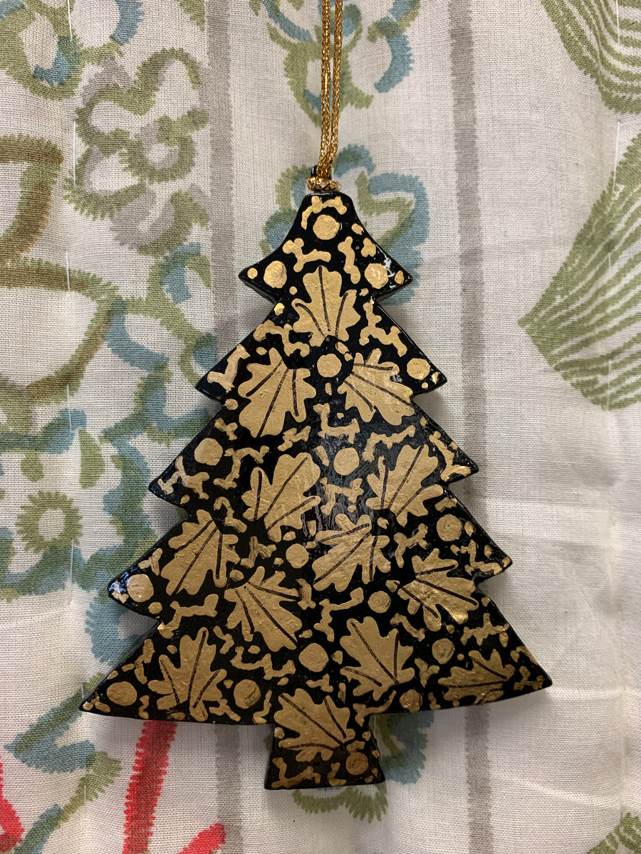 Hand Painted Wooden Medium Christmas Tree Decoration - Traditional Chinar Leaf Design – Fair Trade Kashmiri Christmas Ornament