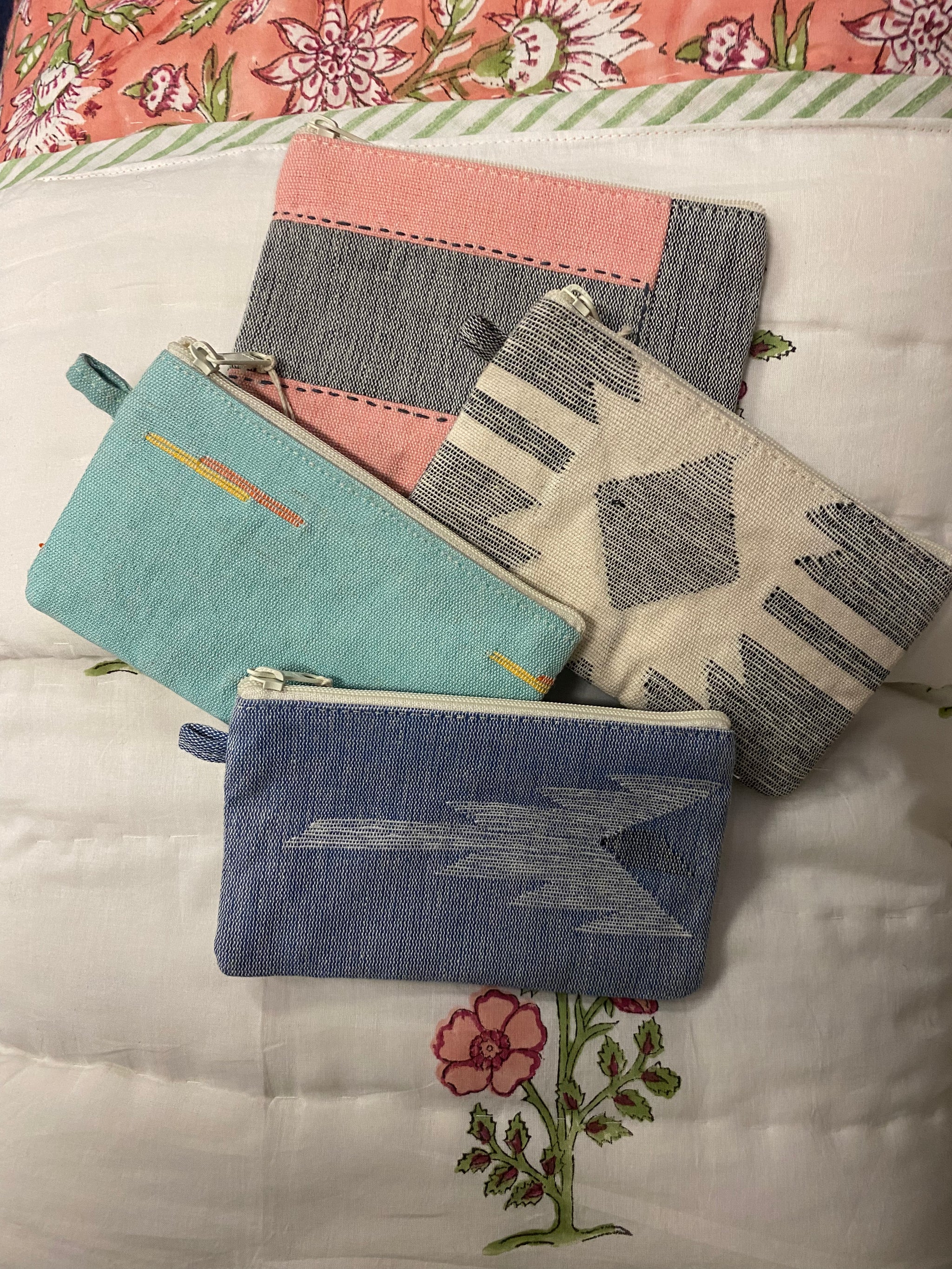 Handwoven Recycled Fabric Coin Purse – Fair Trade Cotton Zip Pouch Assorted - Mahaguthi Nepal