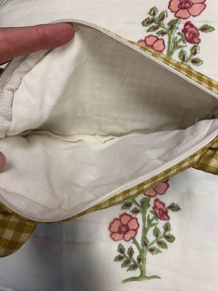 Teddy Check Padded Purse – Fair Trade Handwoven Cotton Pencil Case & Wash Bag - Mahaguthi Nepal