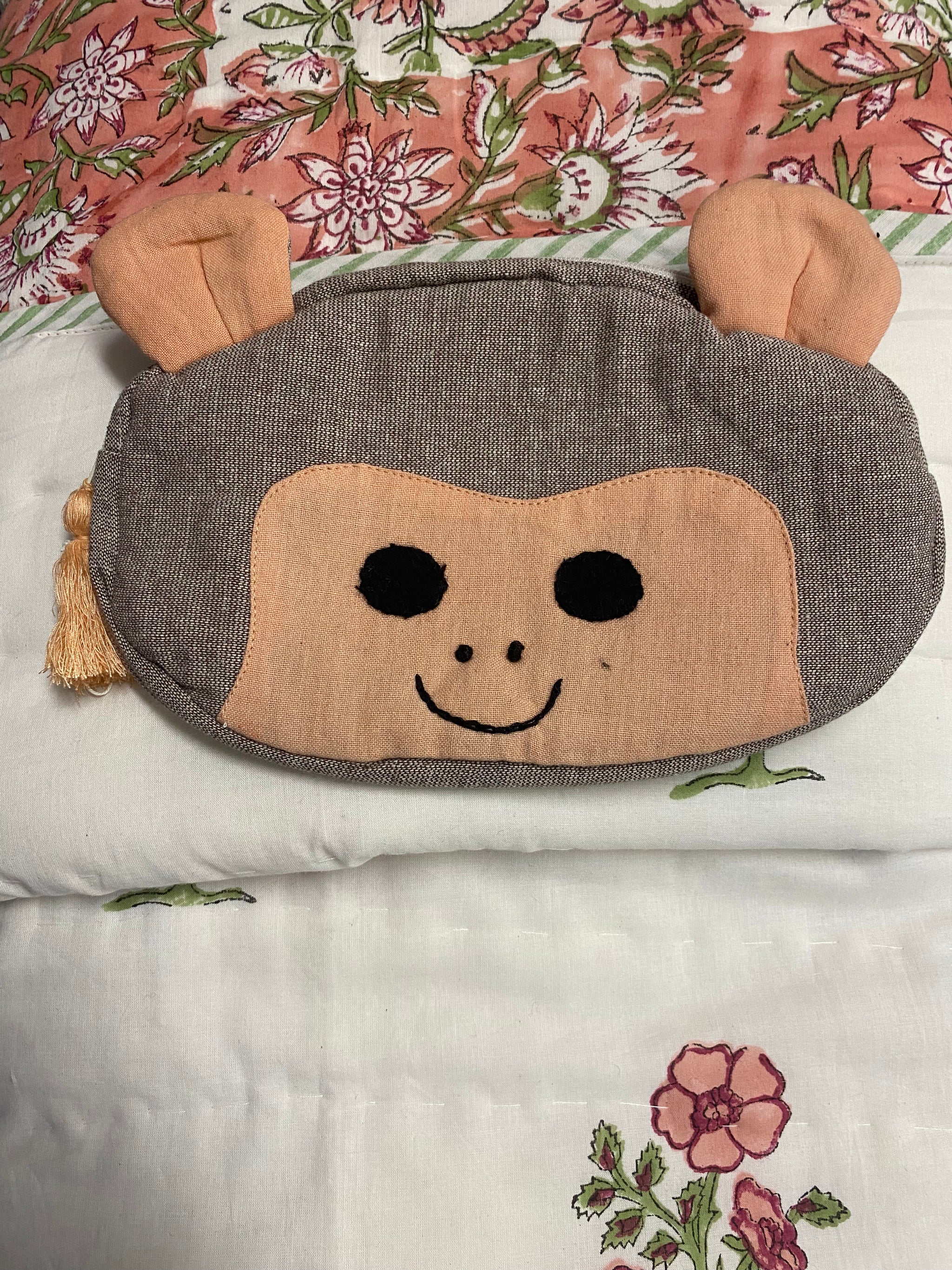 Monkey Faced Padded Purse – Fair Trade Handwoven Cotton Pencil Case & Wash Bag - Mahaguthi Nepal