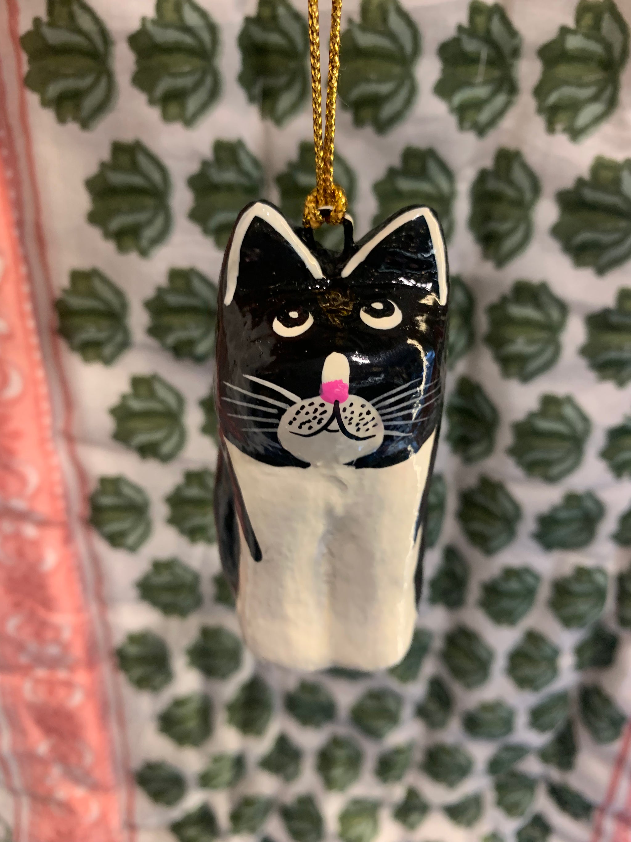 Fair Trade Paper Mache Cat Decoration - Fair Trade Kashmiri Christmas Ornament