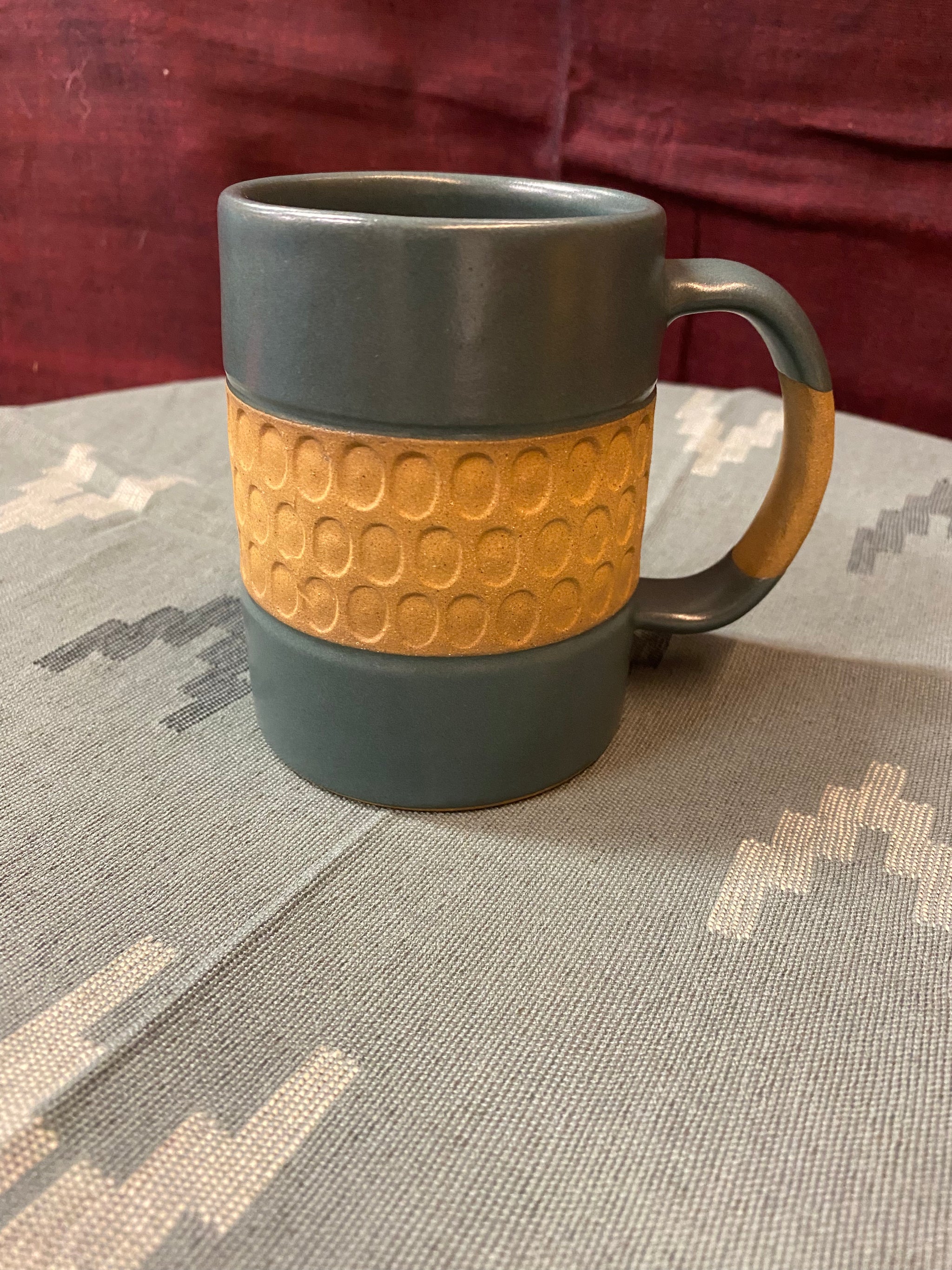 Tall Hammered Ceramic Mug – Fair Trade Handmade Stoneware Coffee Mug (Blue Grey, Nepal)