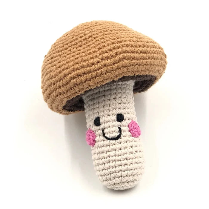 Whimsical Brown Mushroom Rattle – Baby Gift-Ready Plush Toy- PEBBLE