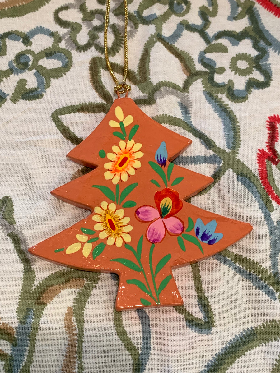 Hand Painted Wooden Medium Christmas Tree Decoration - Vintage Garden Flower Design – Fair Trade Kashmiri Christmas Ornament