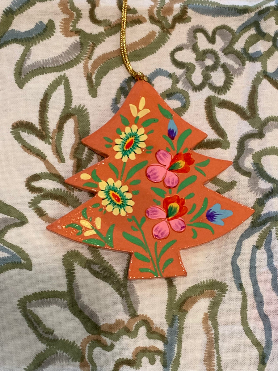 Hand Painted Wooden Large Christmas Tree Decoration - Vintage Garden Flower Design – Fair Trade Kashmiri Christmas Ornament