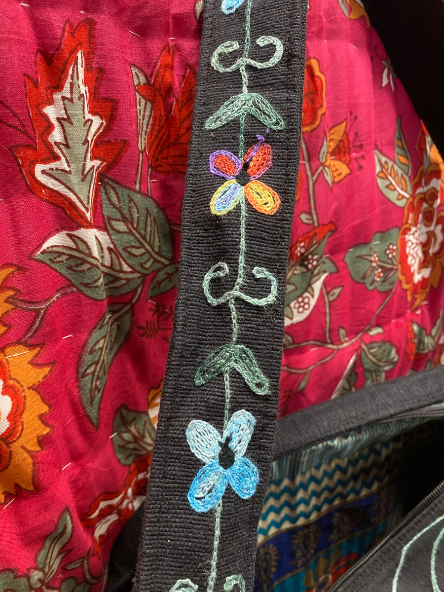 Large Embroidered Duffel - Travel Bag Dark Blue Turquoise (Empowering Local Women  -Nepal)