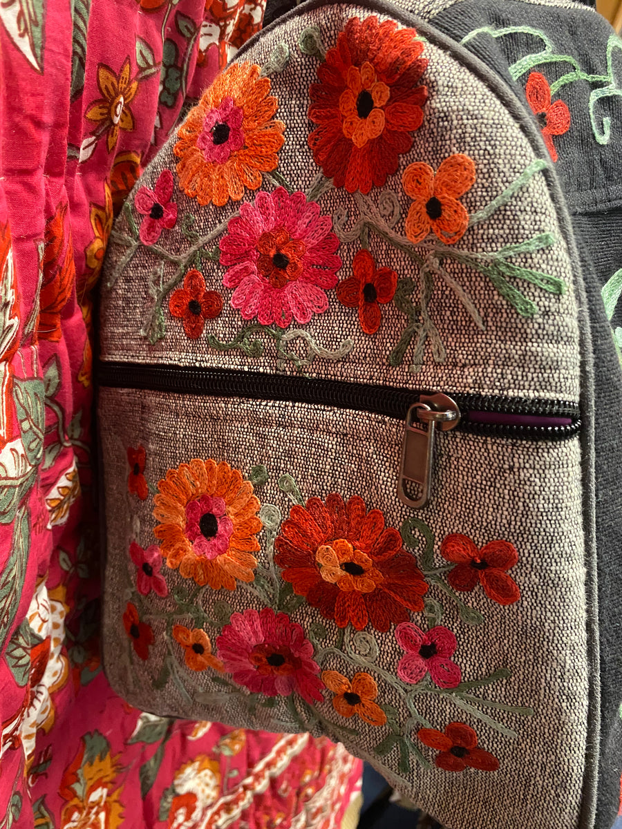 Large Embroidered Duffel - Travel Bag Grey Black (Empowering Local Women  -Nepal)
