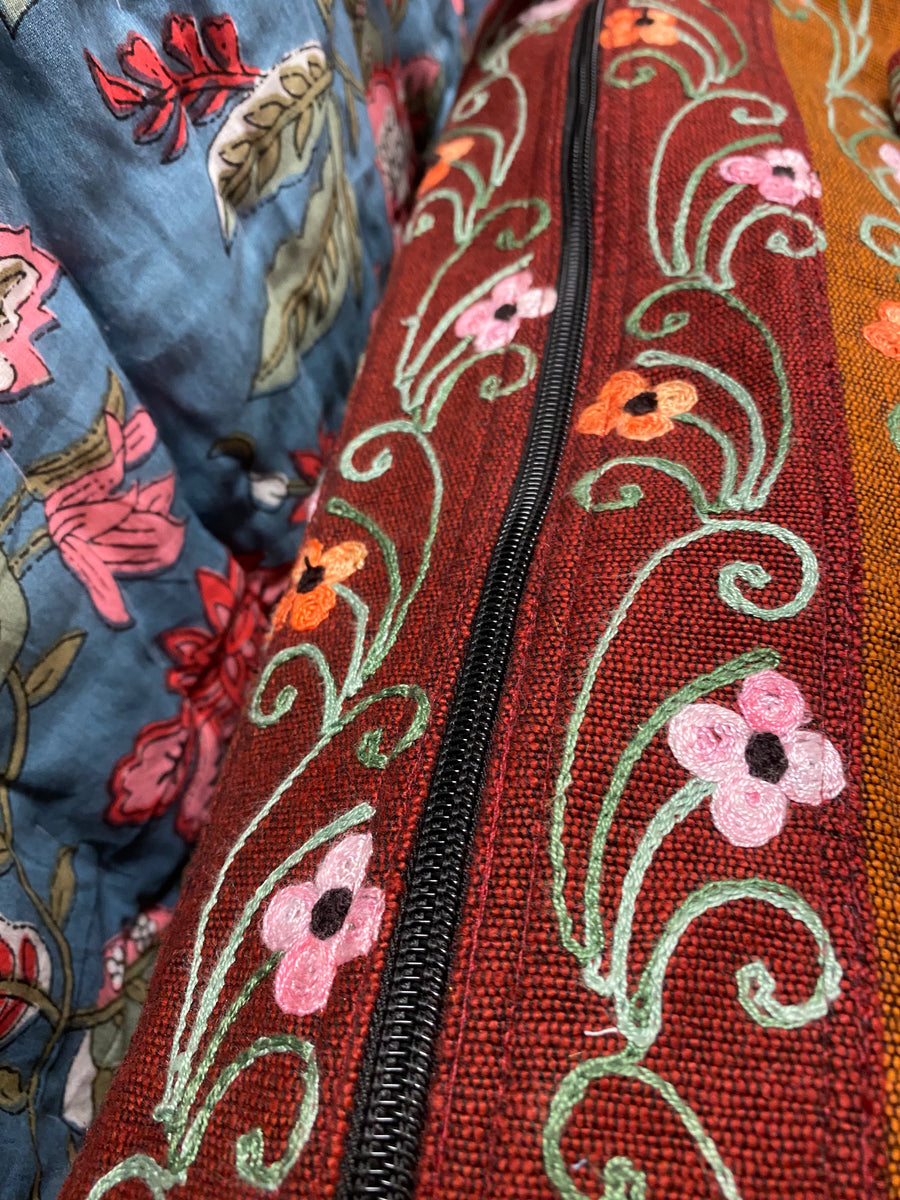 Large Embroidered Duffel - Travel Bag Maroon Orange (Empowering Local Women  -Nepal)