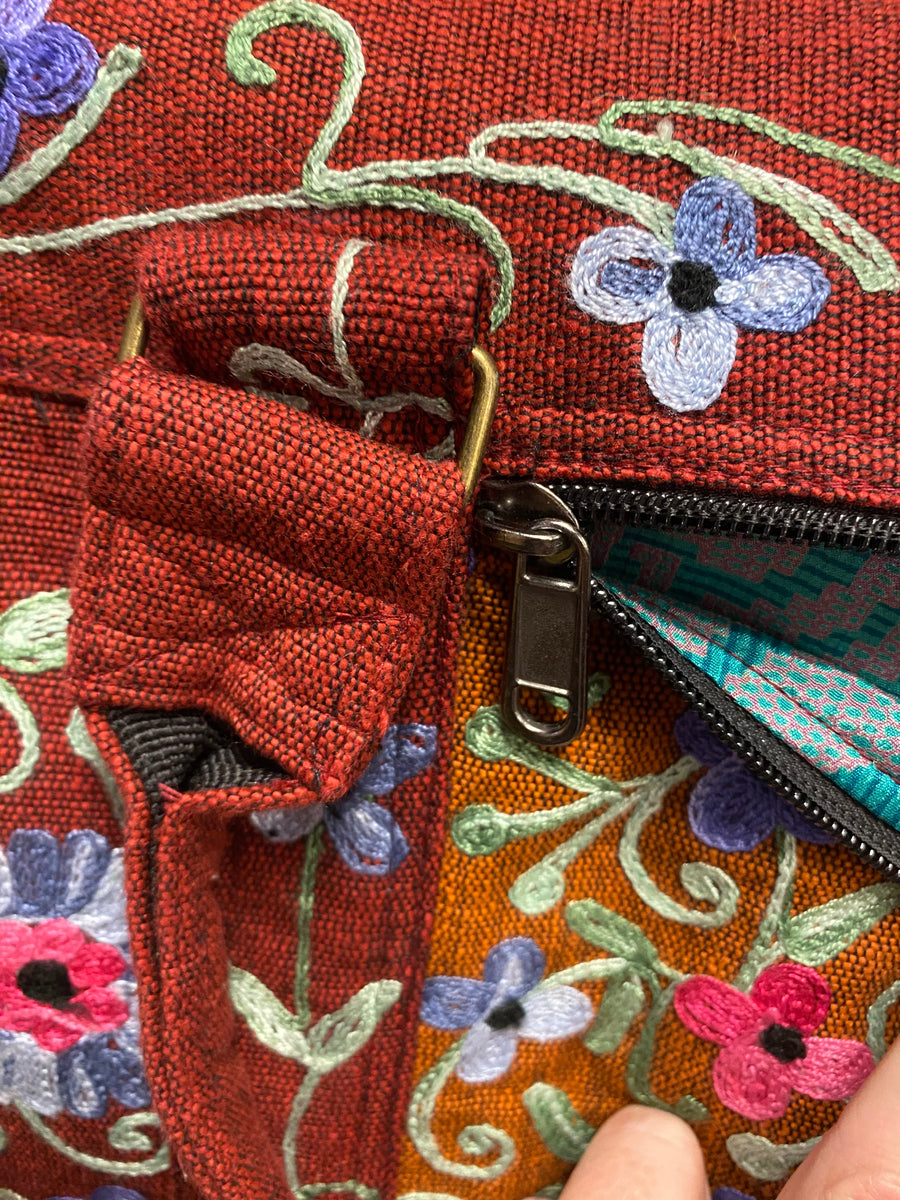 Large Embroidered Duffel - Travel Bag Orange Maroon (Empowering Local Women  -Nepal)