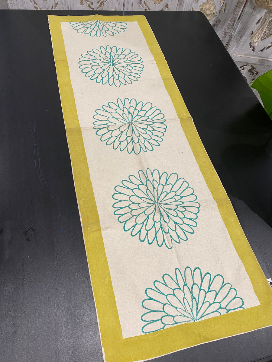 Green Bloom Block Printed Table Runner – 108cm Cotton – Fair Trade (Sasha India)