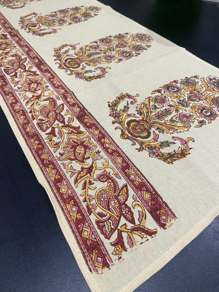 Birdsong Garden Block Printed Table Runner – 45.5cm Cotton – Fair Trade (Sasha India)