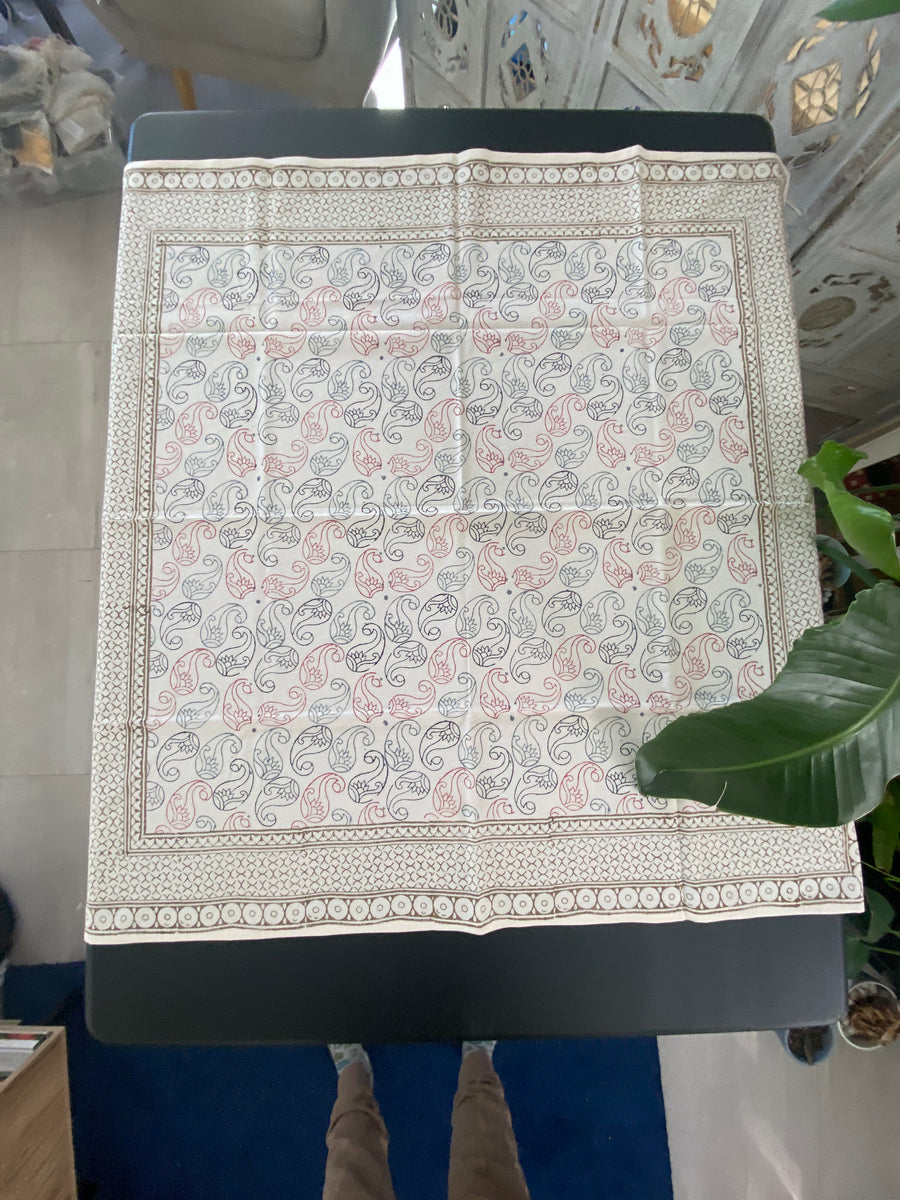 Paisley Spice Square Tablecloth – 100cm Handwoven Cotton – Fair Trade (Sasha India)