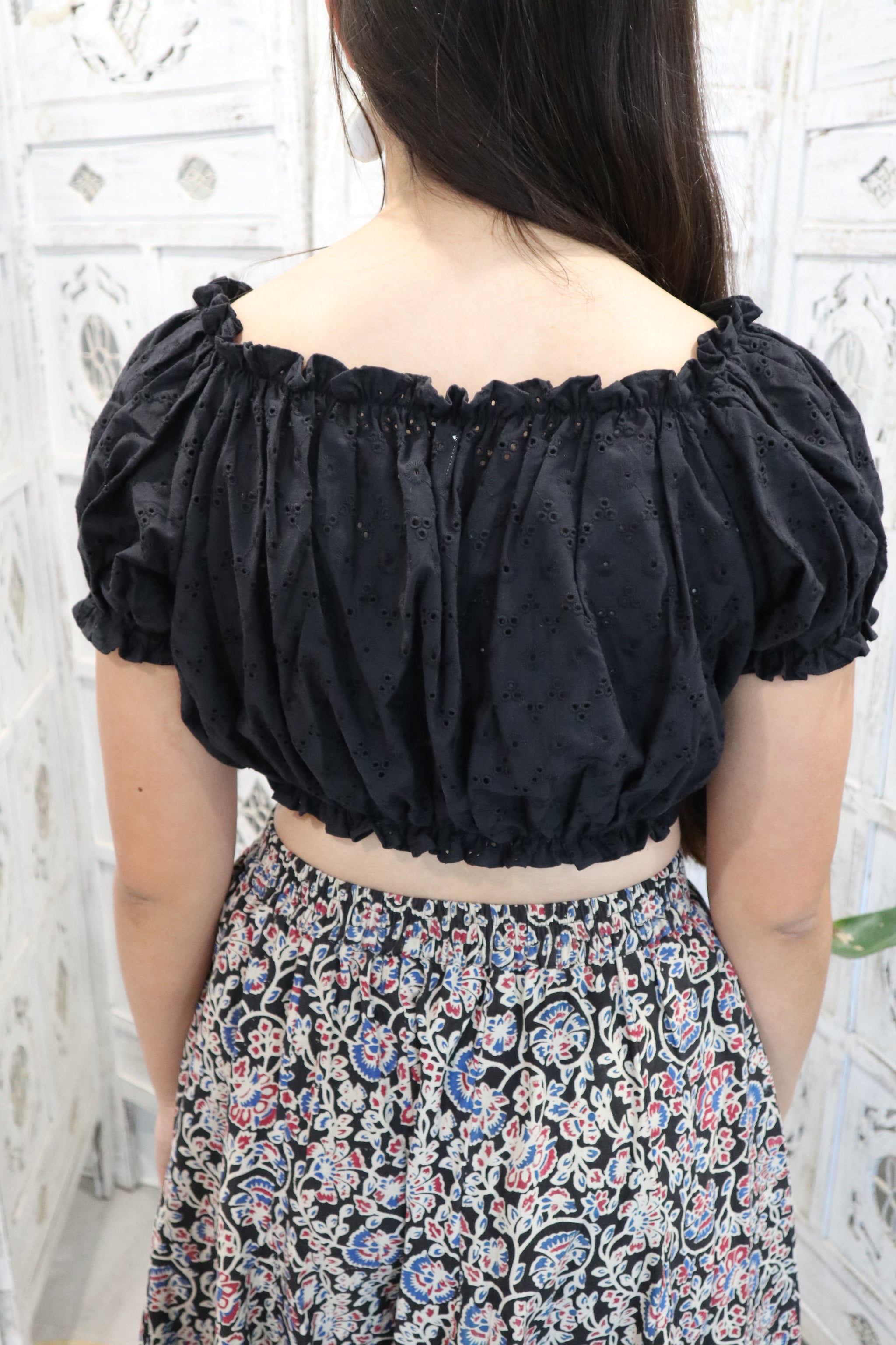 Fair Trade Embroidery Anglaise Cropped Peasant Top