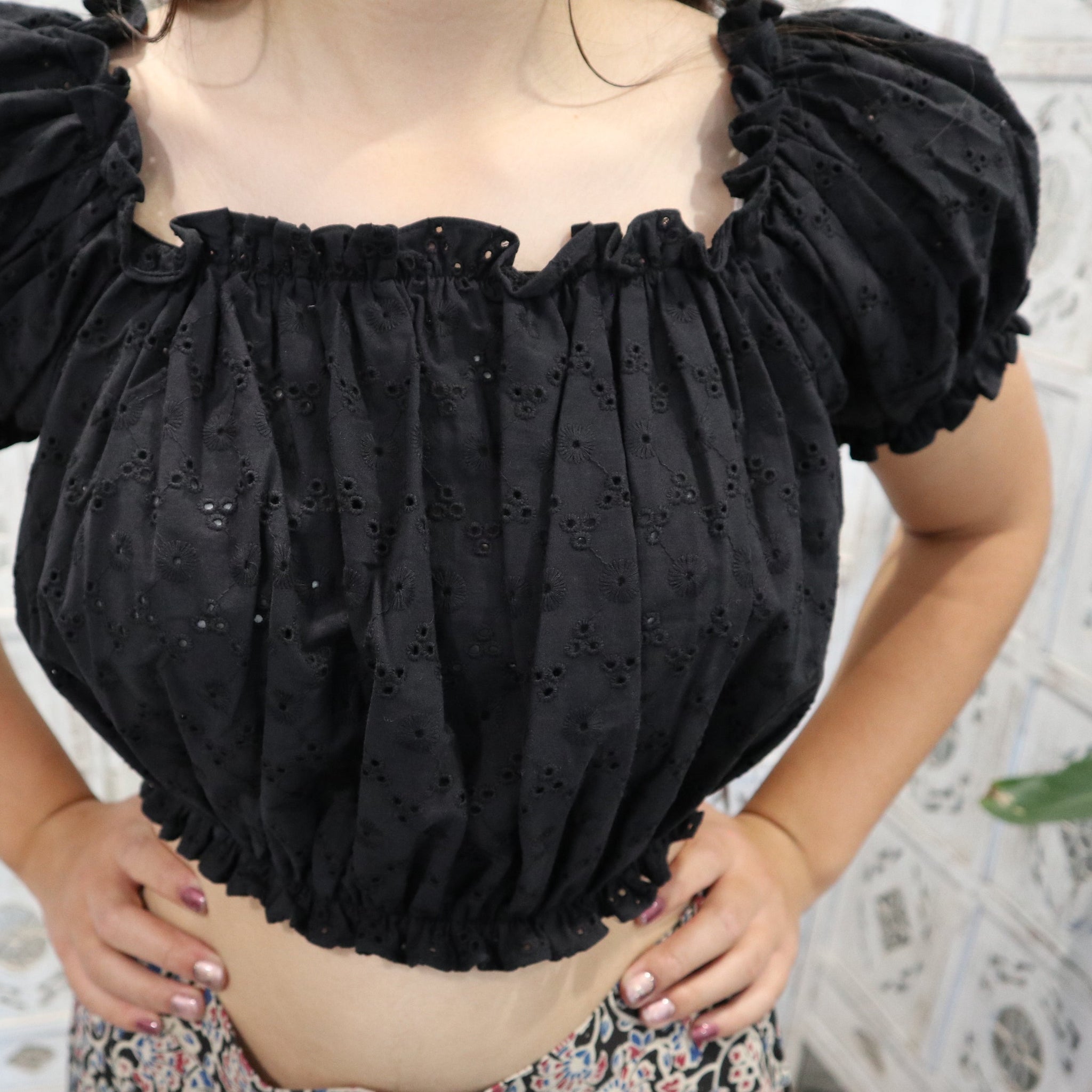 Fair Trade Embroidery Anglaise Cropped Peasant Top