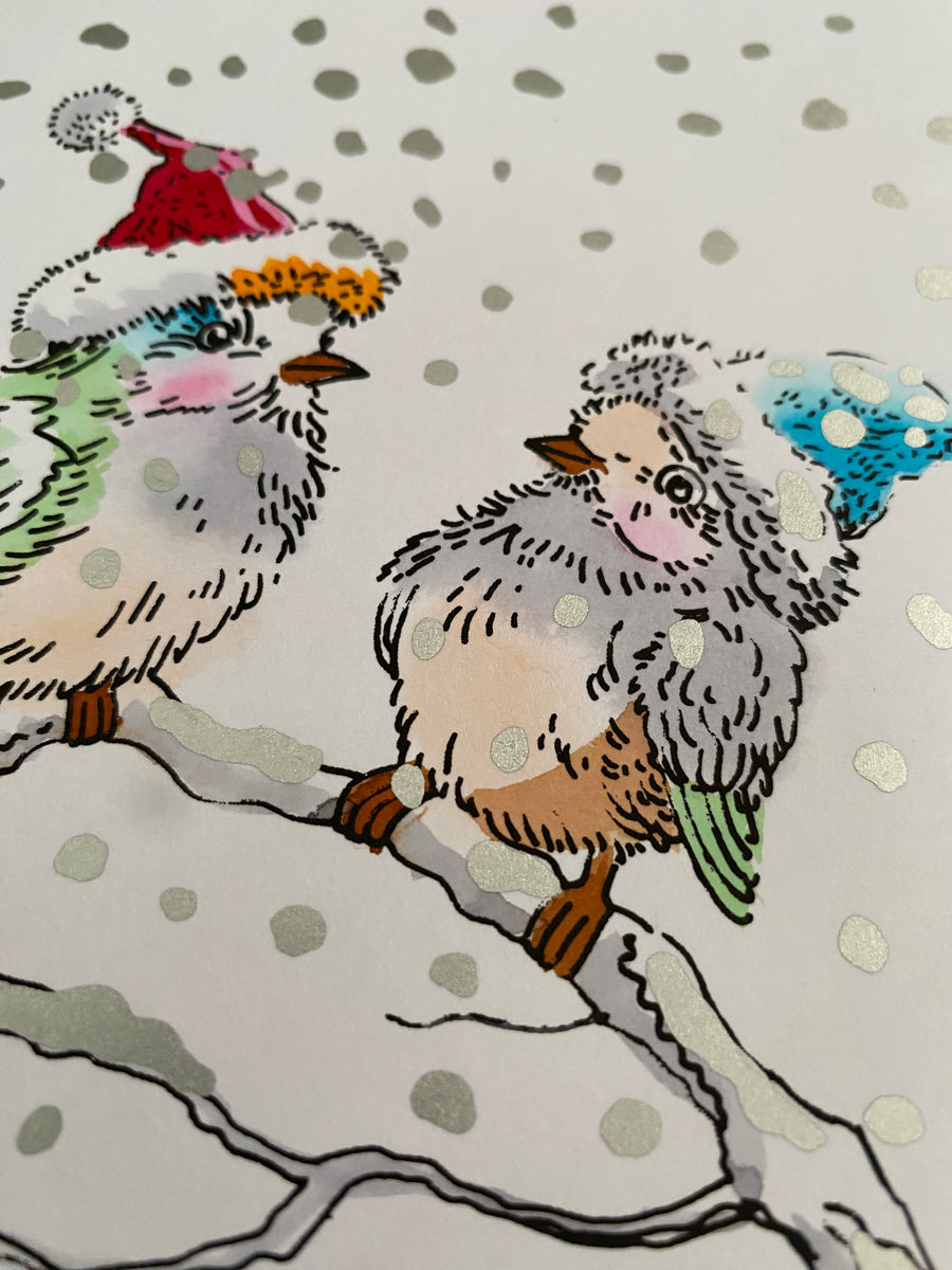 Snowy Bird Friends – Fair Trade, Screen Printed, Christmas Card (Silence India)