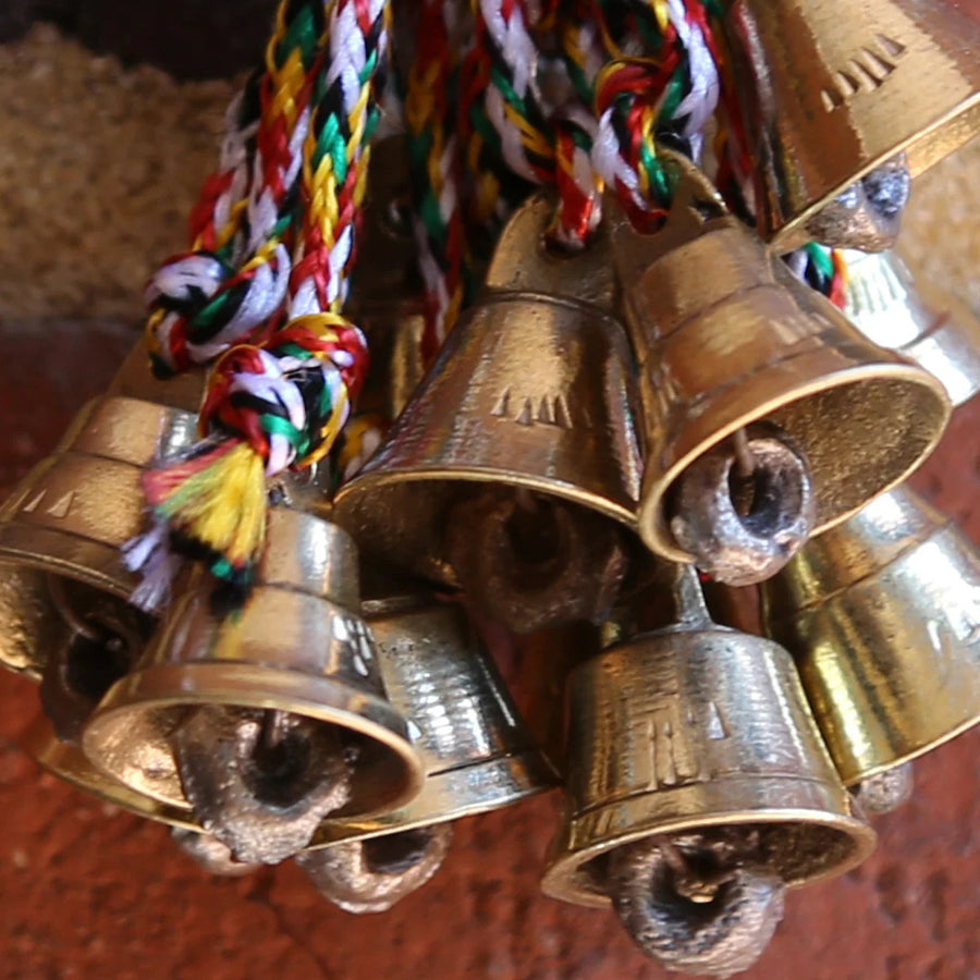 Bells – Fair Trade Mini Brass Bell Hanging Decoration with Colourful Cord (India)