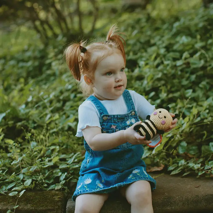 Bumblebee Rattle – Organic Cotton, Fair Trade Baby Toy-Pebble
