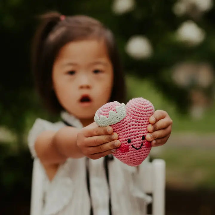 Heart Baby Rattle – Handmade Organic Cotton Crochet Toy- Pebble