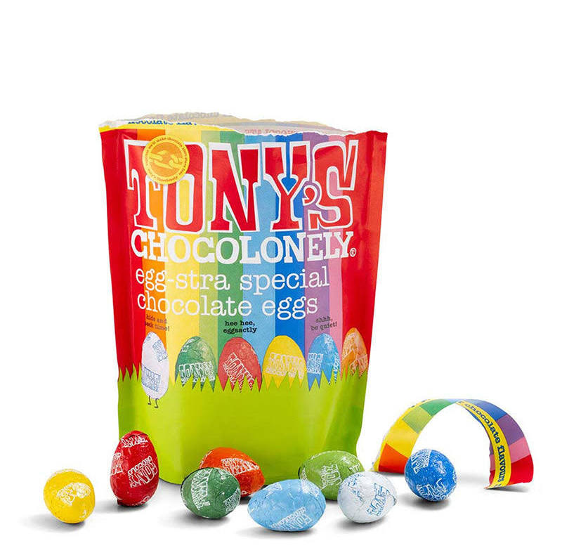 Tony’s Chocolonely Fairtrade Mixed Easter Eggs Pouch – 18 Eggs, 8 Flavours (230g)