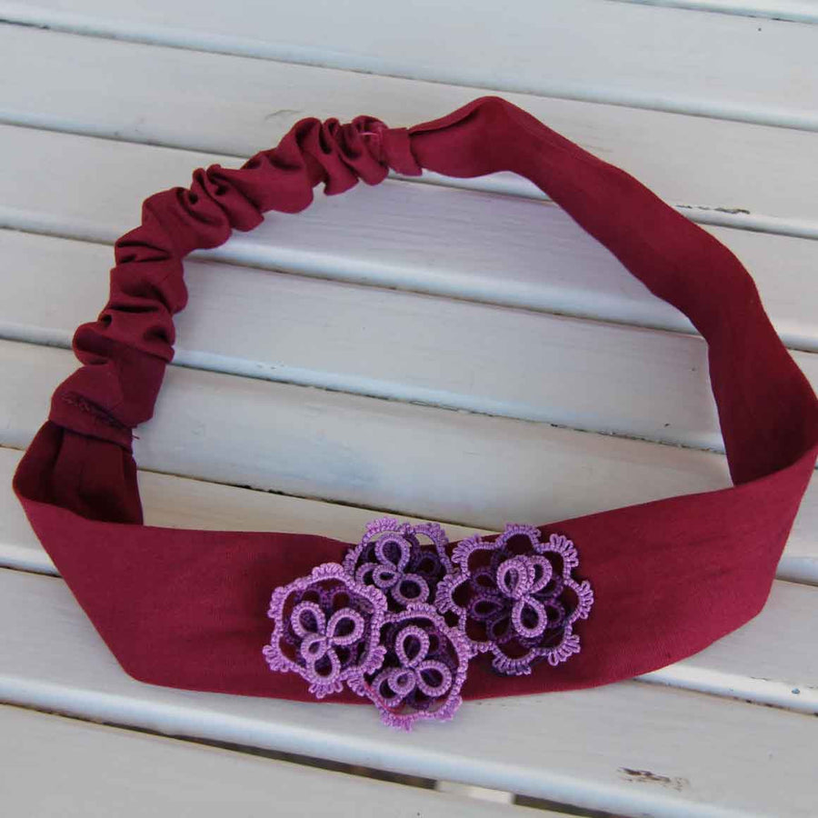 Fair Trade Ethical Fabric and Tatted Headband Purple Flowers