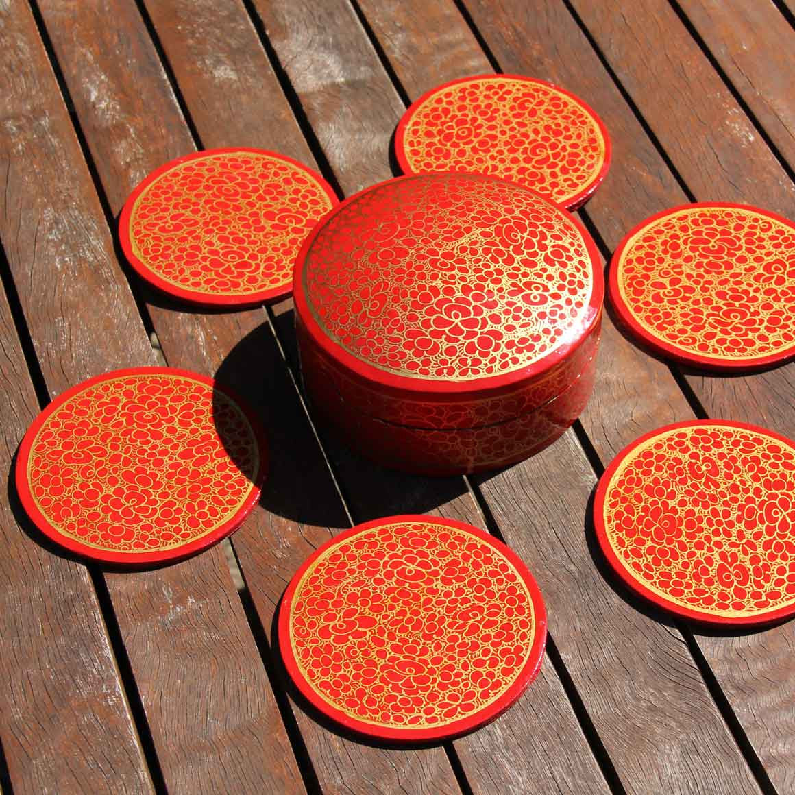 Fair Trade Ethical Homewares Decoration Round Coaster Box Set Red