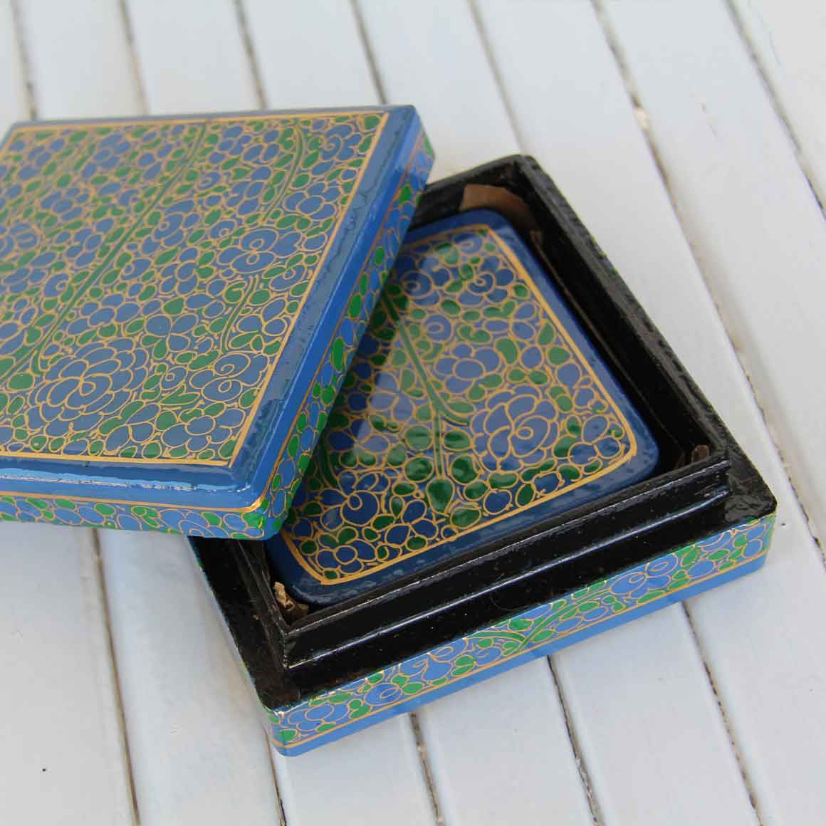 Fair Trade Ethical Homewares and Decoration Square Wooden Coaster Set Blue