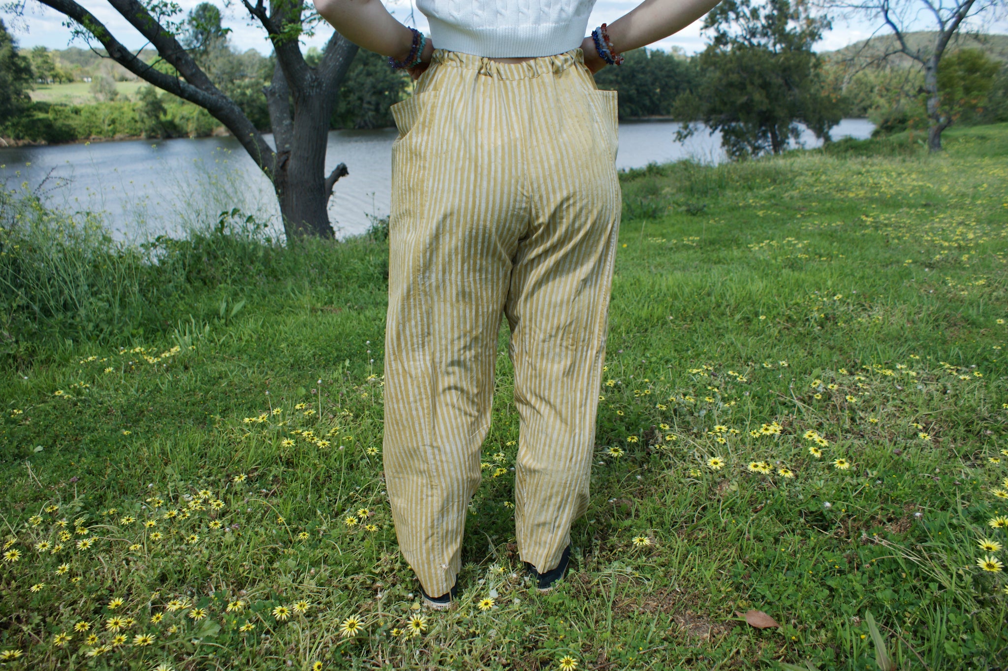 Fair Trade Ethical  Striped Cotton Pants in Light Brown