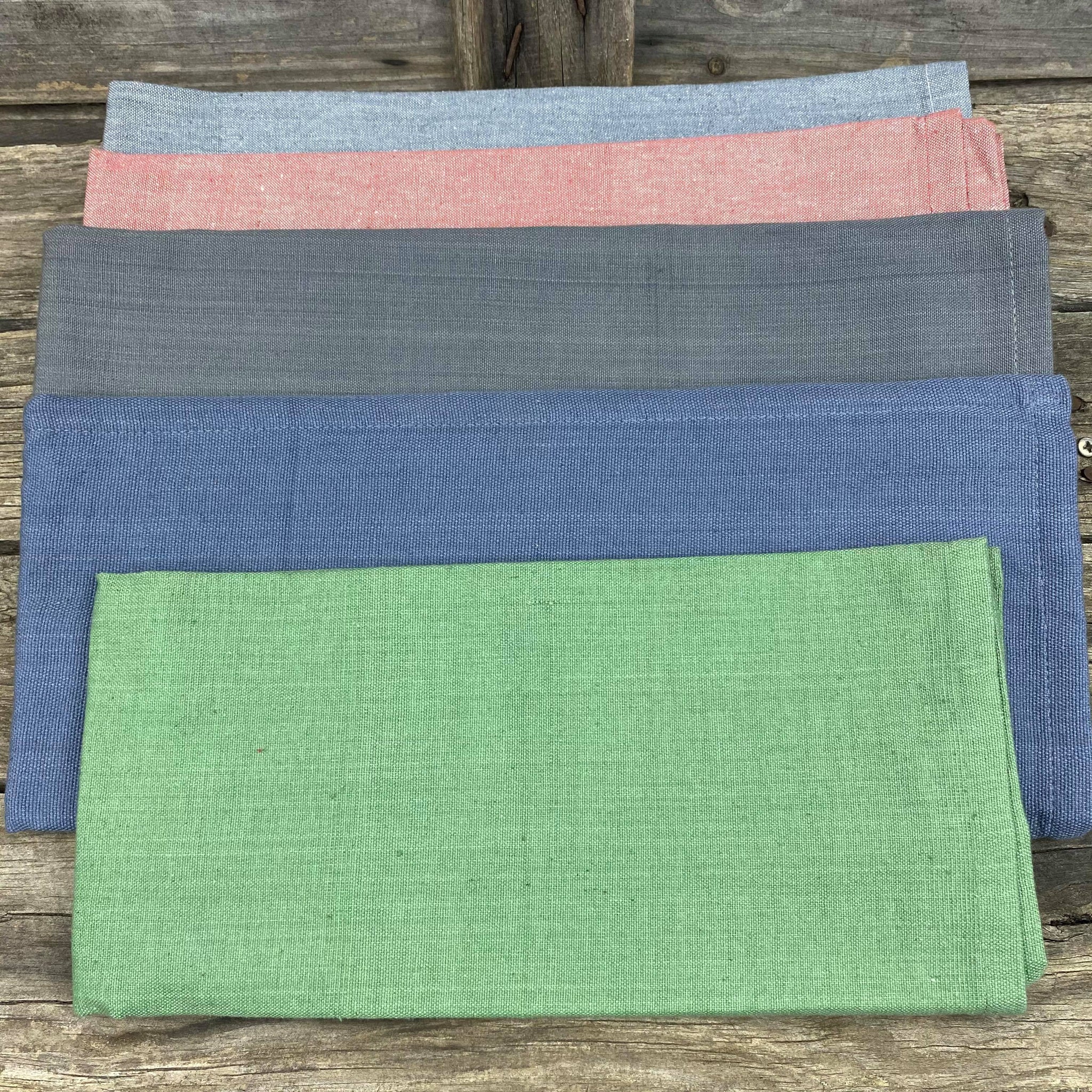 Fair trade ethical handwoven cotton tea towels in green, blue, ebony, pink and sky blue colours 