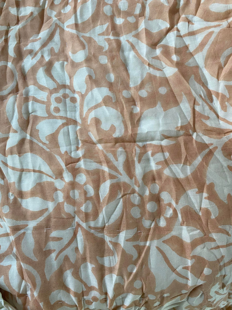 Fair Trade Organic Cotton "Peachy Green Vines" Block Printed Reversible Quilt