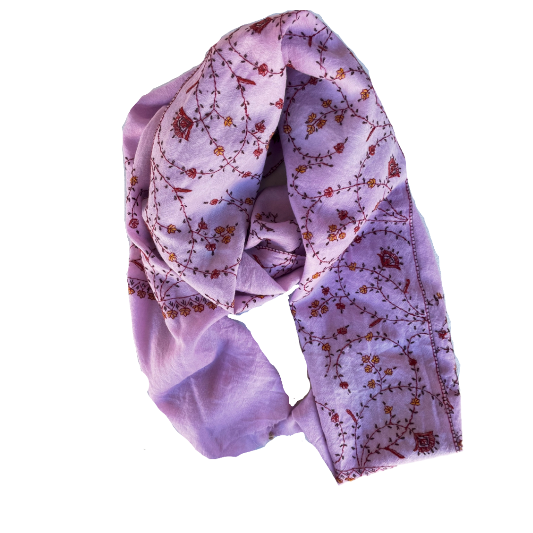 Fair Trade Embroidered Wool Shawl/Stole/Scarf (Purple Paisley)