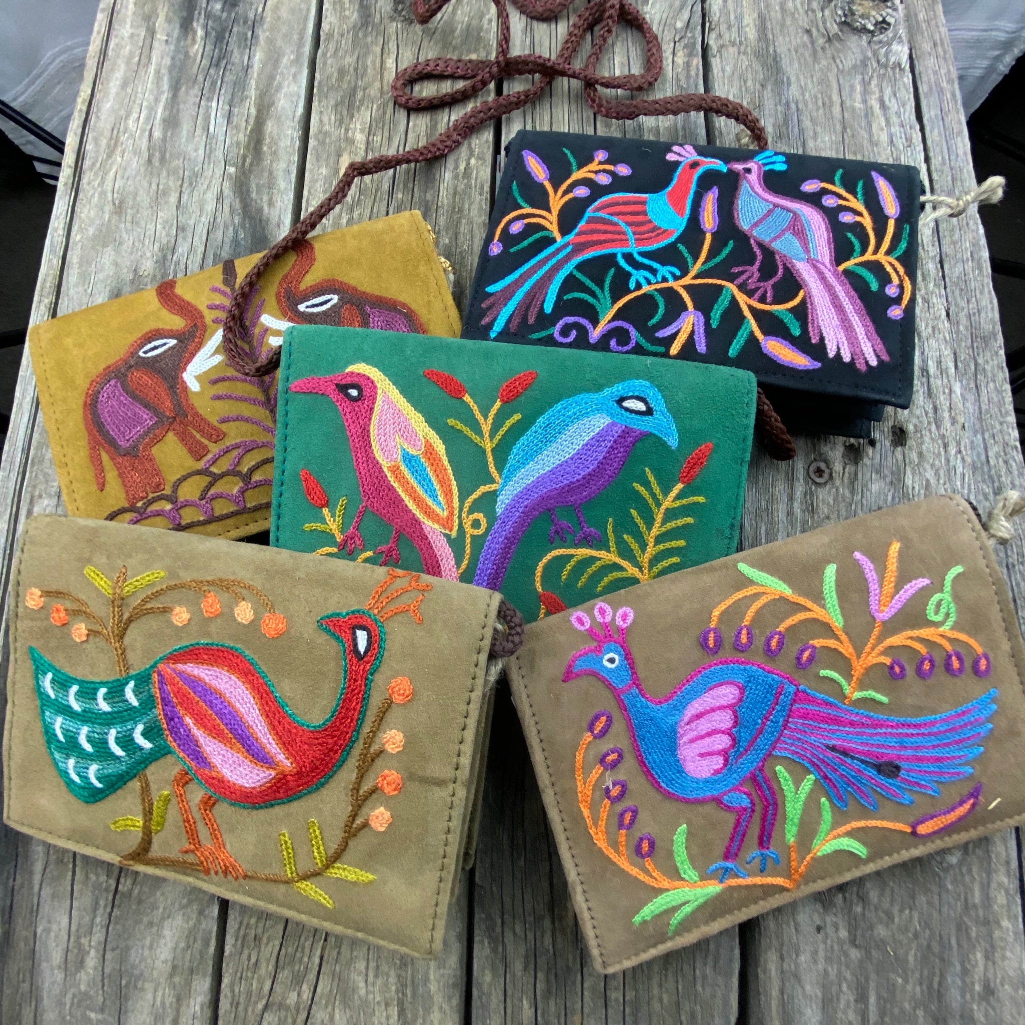 Fair Trade Ethical Embroidered Suede Bird and Animal Design Handbag-Assorted