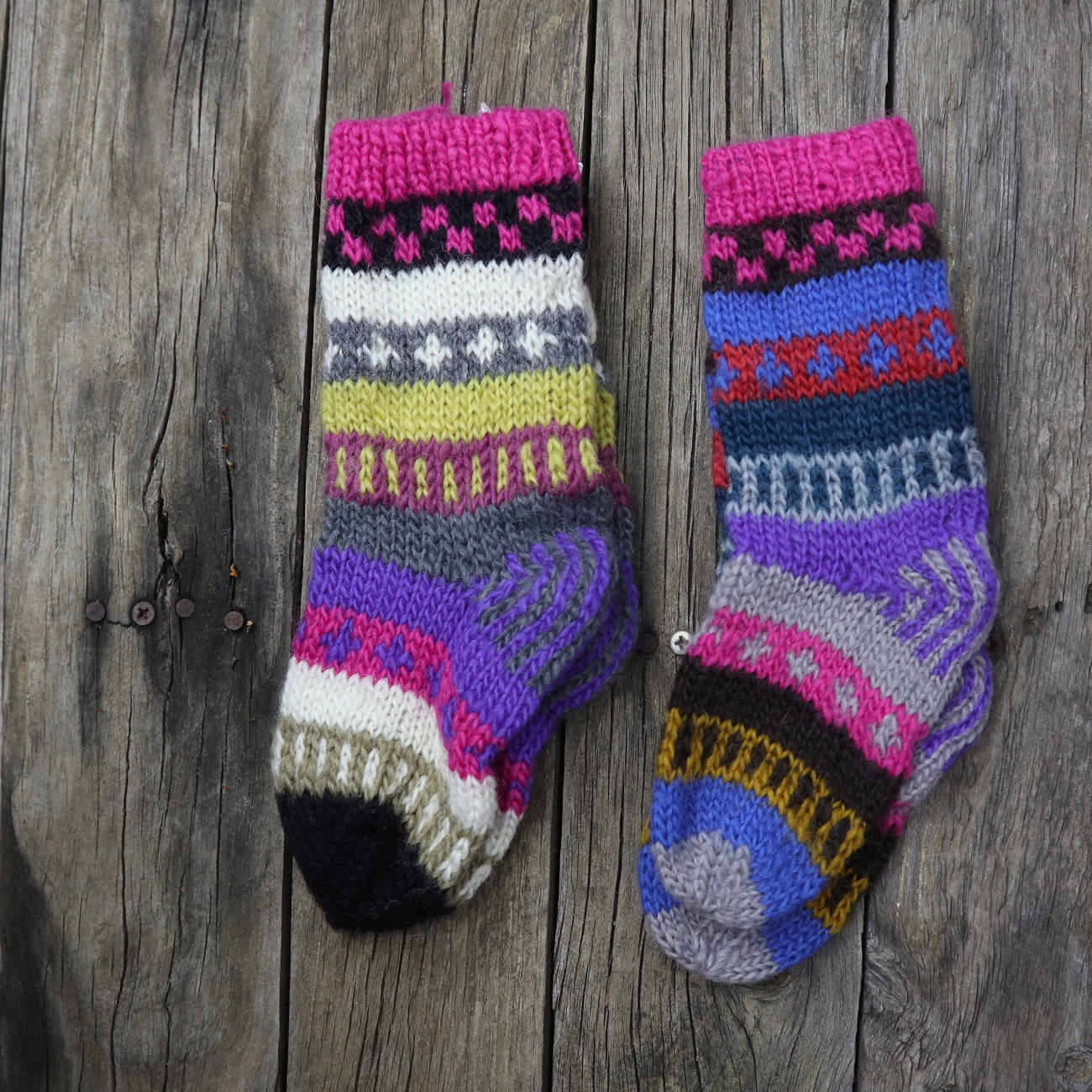 Fair Trade Ethical Children's Patterned Long Socks  in Purple, Pink and Brown