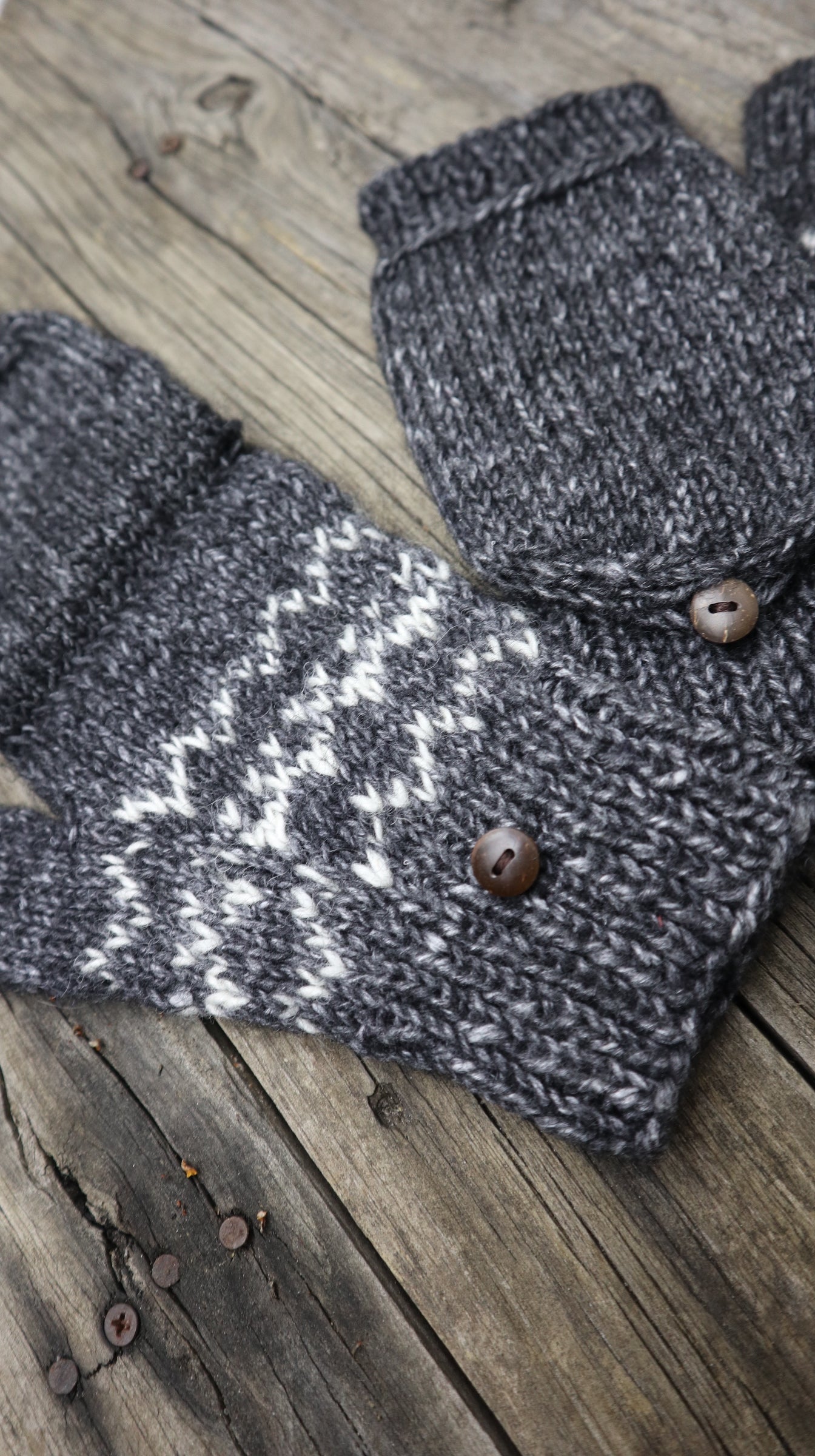 Fair Trade Ethical Adult Fingerless Gloves with Cap in Grey