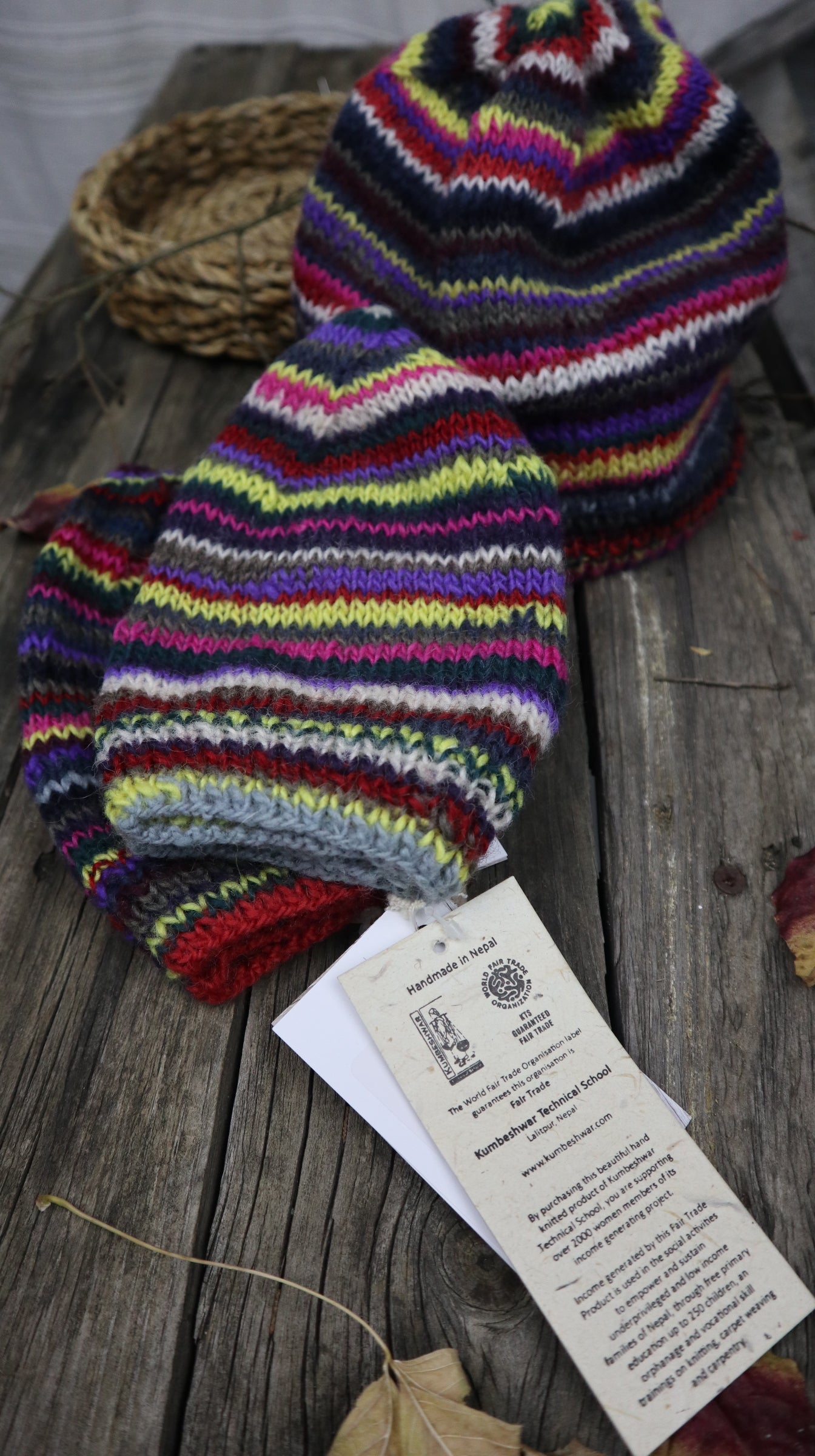 Fair Trade Ethical Woollen Beanie in a Striped Multi Coloured Design