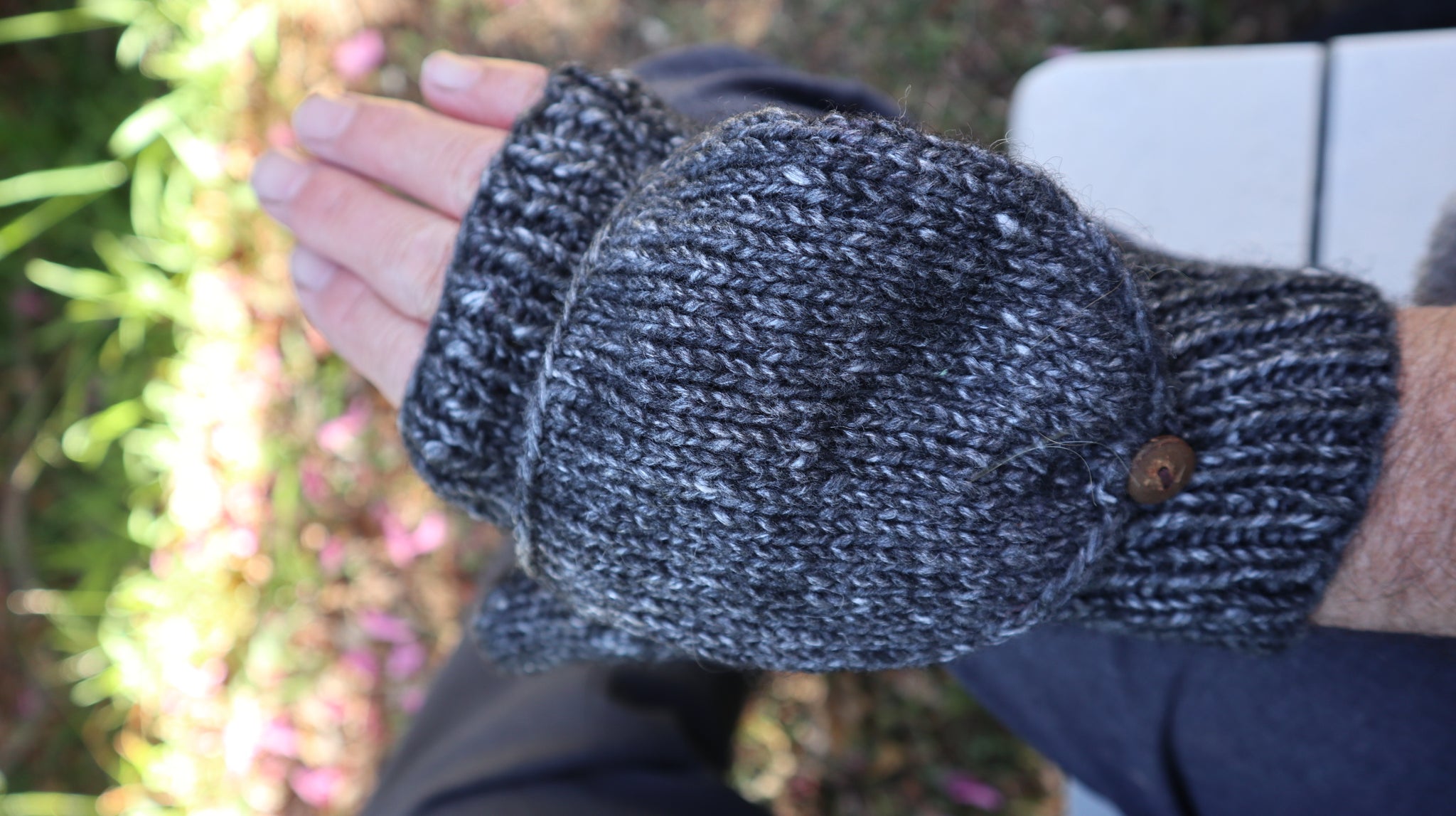 Fair Trade Ethical Adult Fingerless Gloves with Cap in Grey