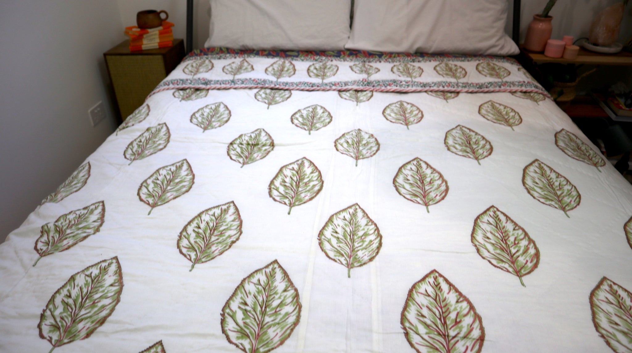 Fair Trade Organic Cotton Jungle Leaves Reversible Quilt