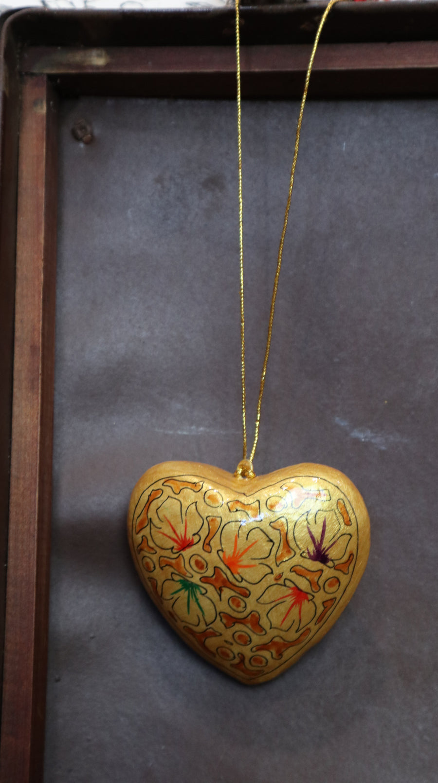 Fair Trade Ethical Christmas Decoration Hanging Heart Gold Leaf