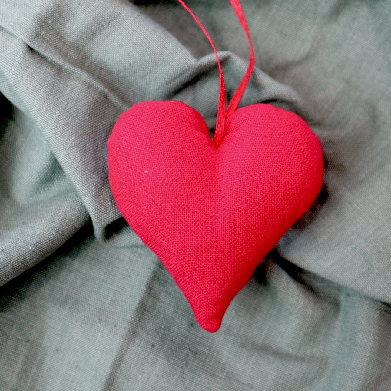 Fair Trade Remnant Fabric Heart Decorations - Red