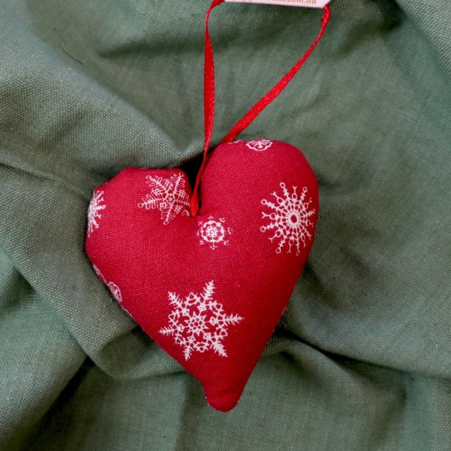 Fair Trade Remnant Fabric Heart Decorations - Red