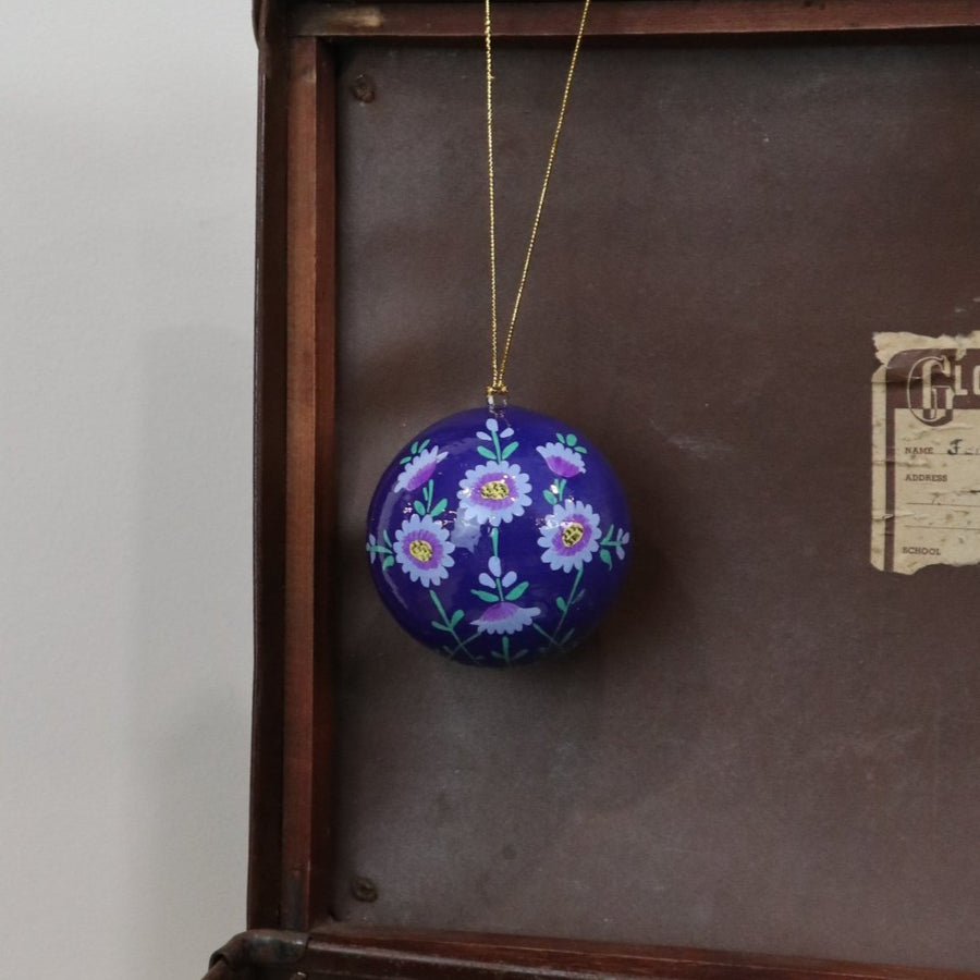 Fair Trade Ethical Christmas Decoration Christmas Baubles Blue and Red Daisys