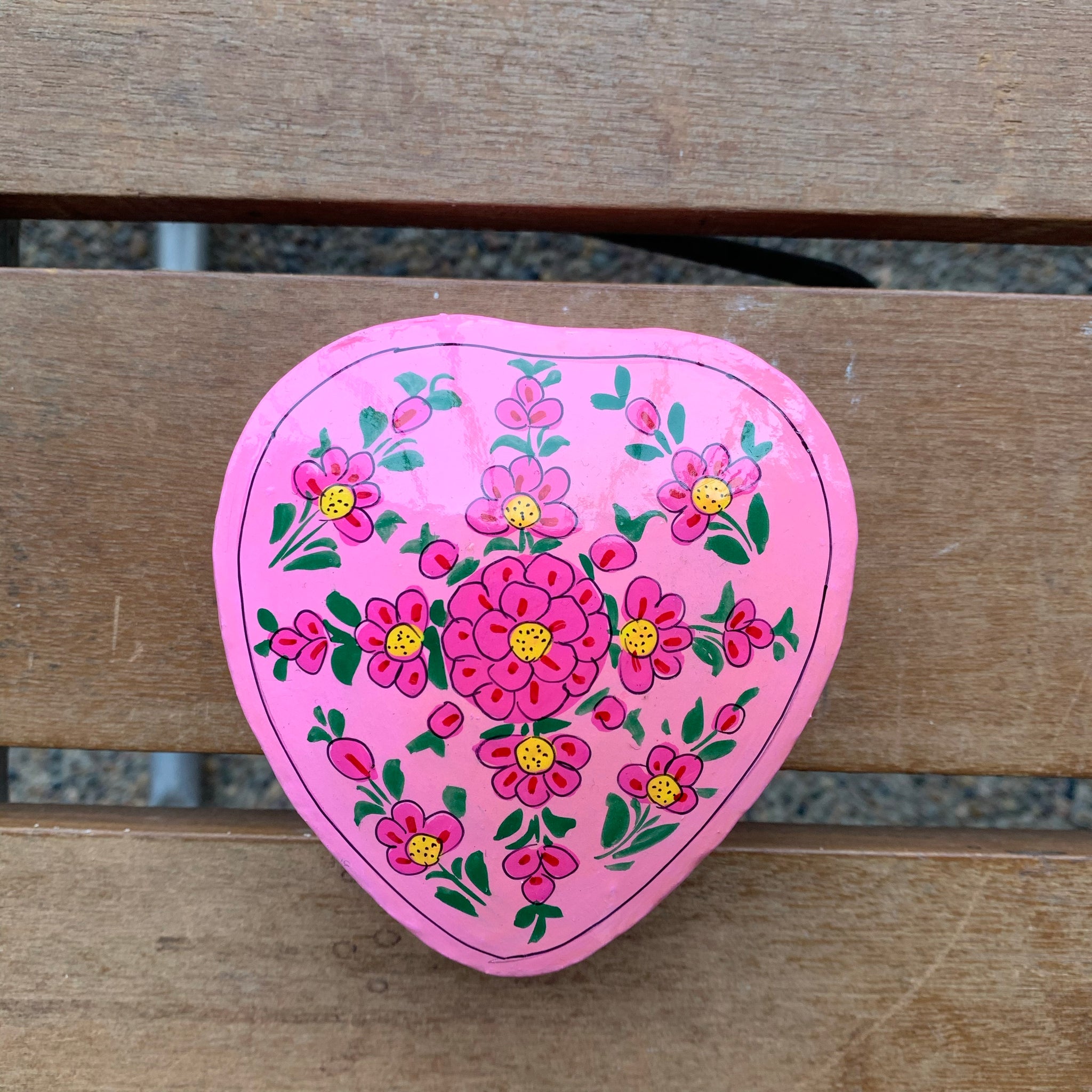 Fair Trade Ethical Papier-Mache Painted Pink Heart Box