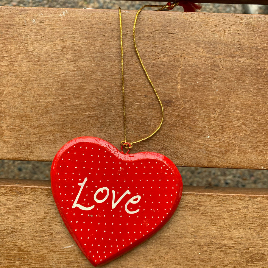 Fair Trade Ethical Homewares Decoration Flat Wooden Heart Love Red