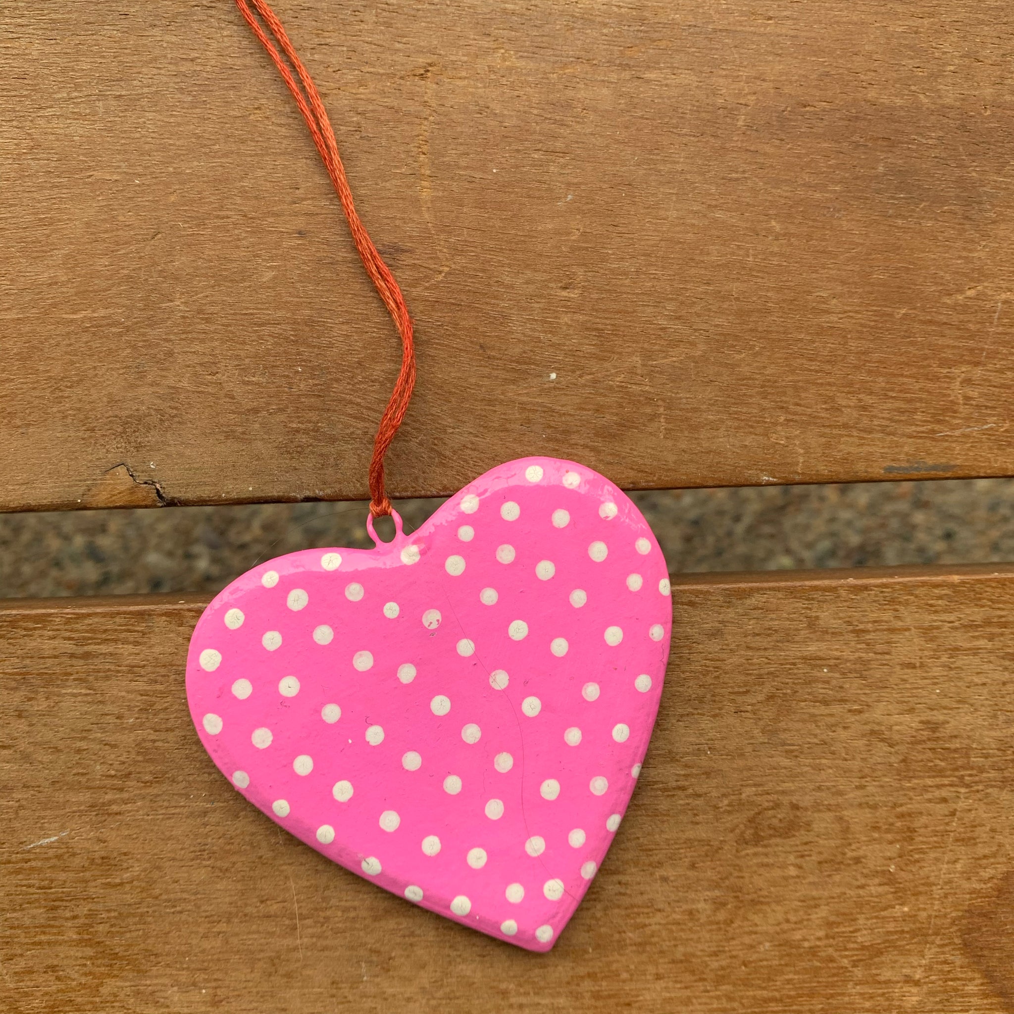 Flat Wooden Heart - Pink Polka Dot