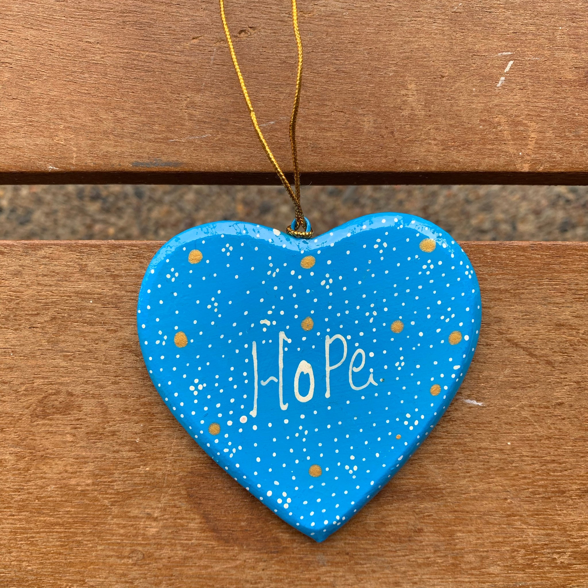 Flat Wooden Blue Heart - "Hope"