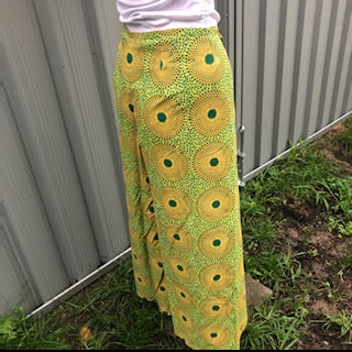 Fair Trade Ethical Cotton Print Wrap Pants in Yellow and Green
