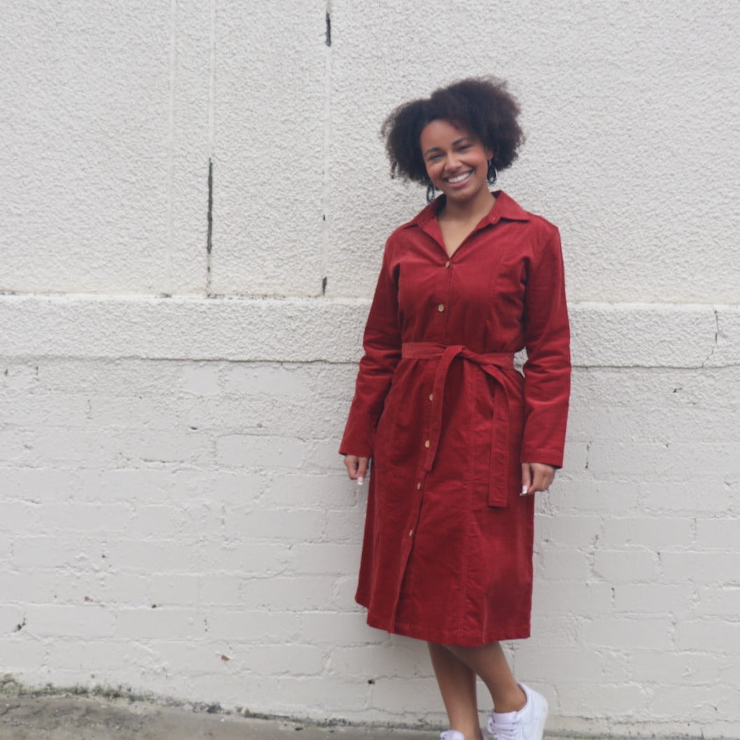 Fair Trade Corduroy Trench Dress Red