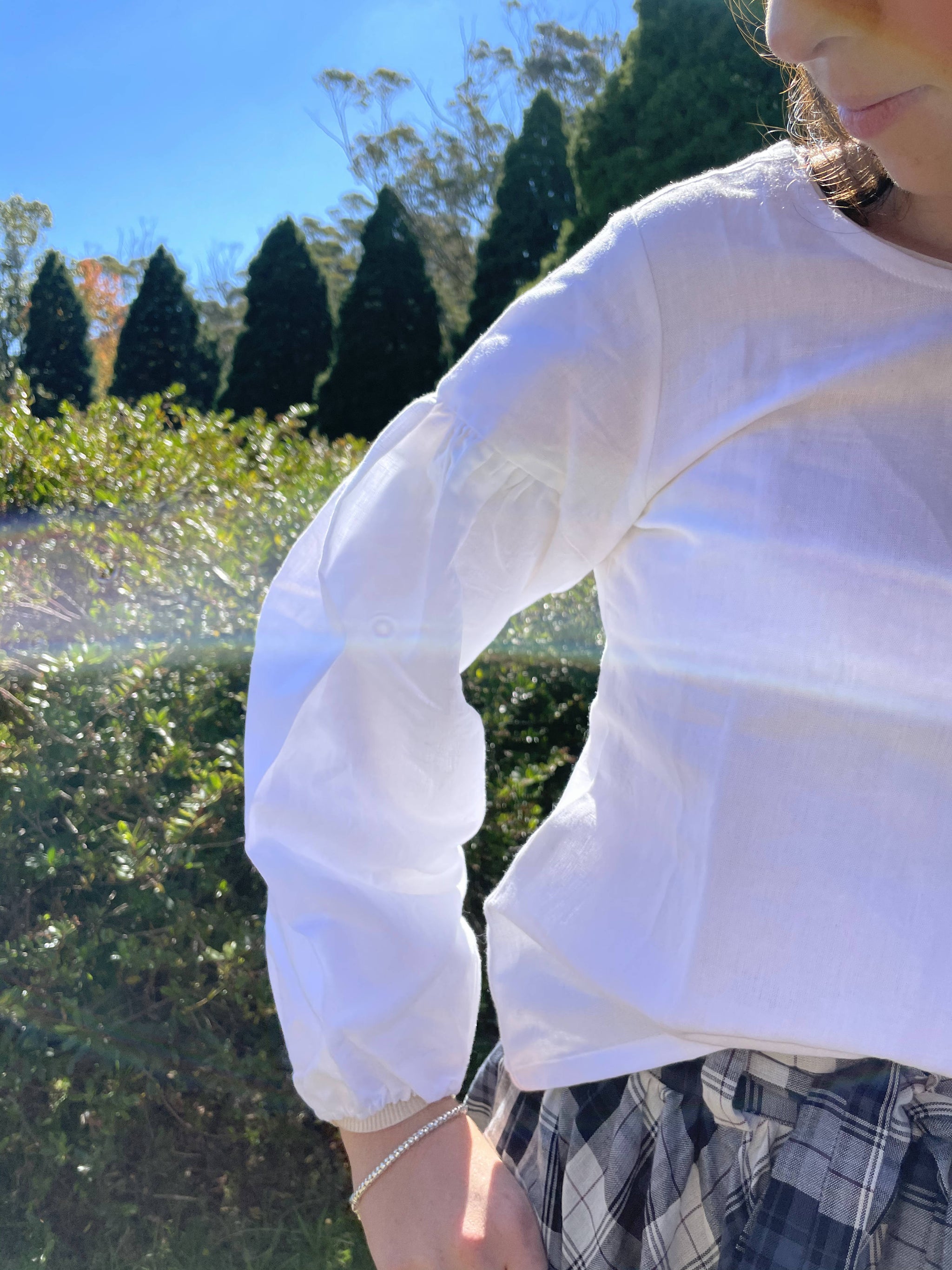 Fair Trade Linen Puff Sleeve Long Top - White