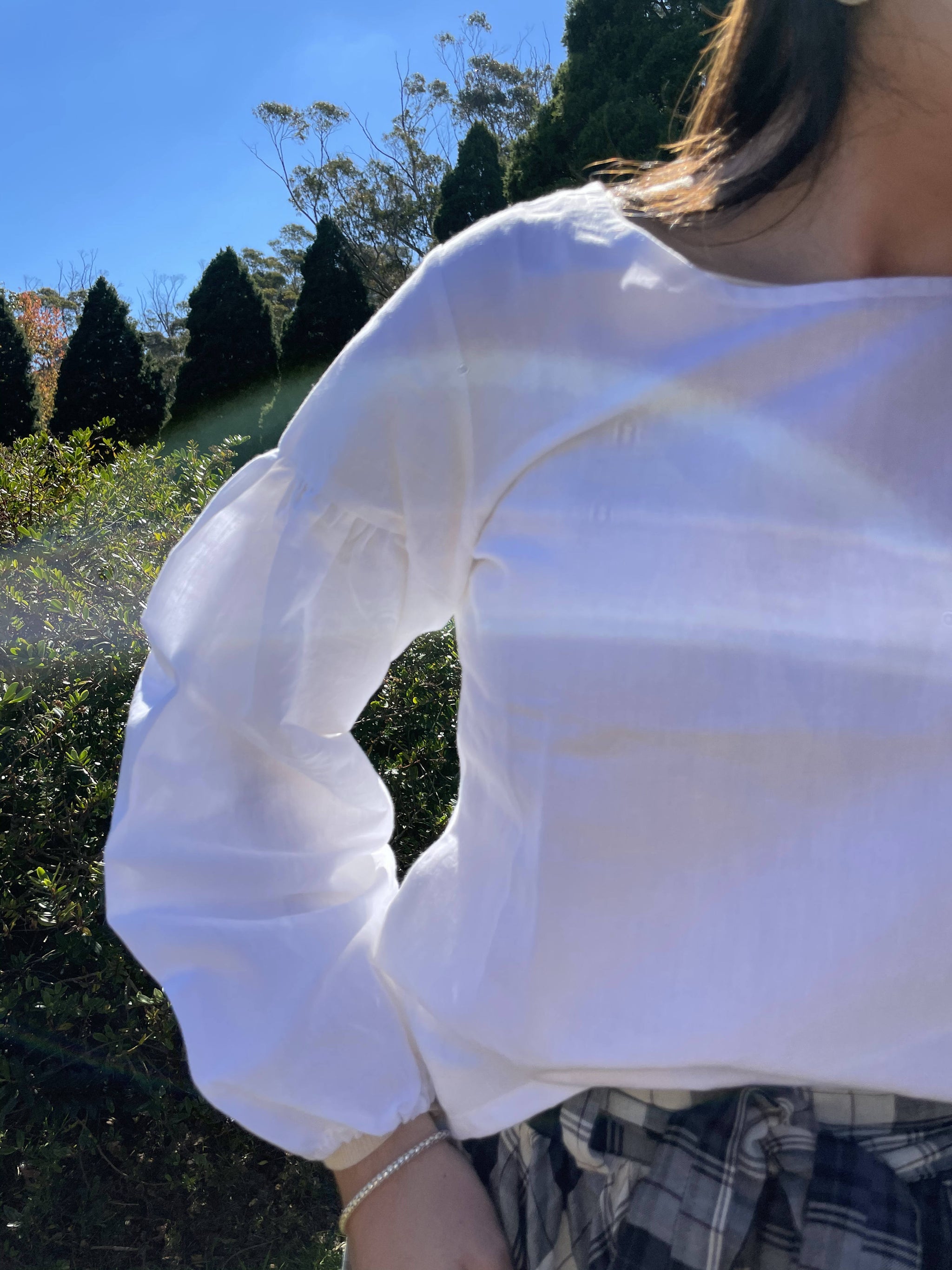 Fair Trade Linen Puff Sleeve Long Top - White